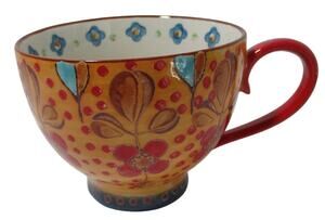Dutch Wax Ceramic Footed Yellow & Red Floral Coffee / Tea Mug 14oz